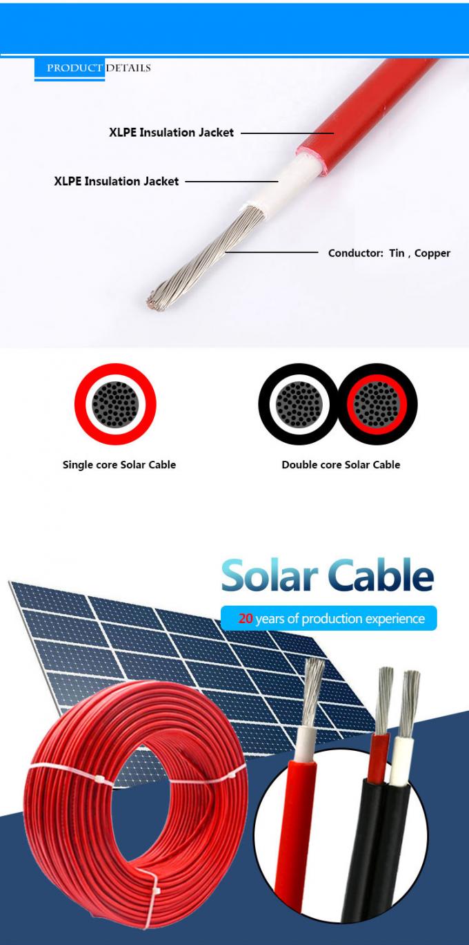 태양광 4mm 태양광 PV 케이블 6mm2 태양광 광전자 자동차 저전압 및 중전압 케이블 4