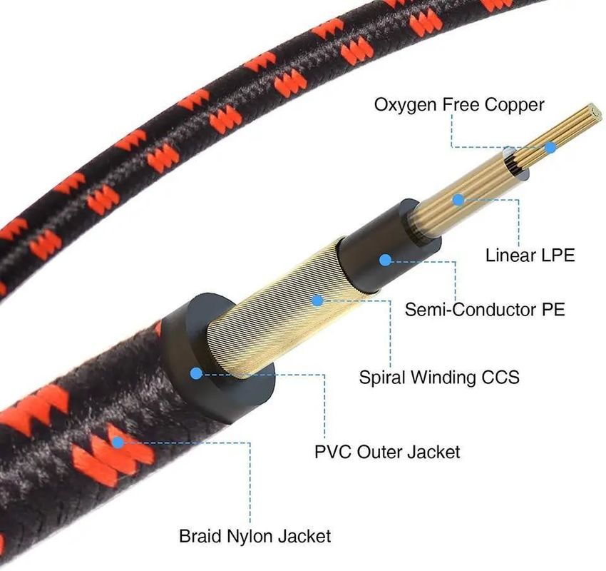브레이드 잭 전기 트위드 기타 케이블 6.35MM 전문 오디오를 위한 소음 없는 기술